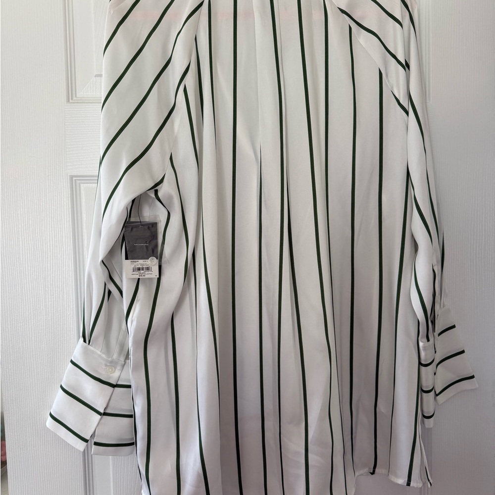 Nine West White Button-Down Shirt with Green Stripes - Picture 2 of 2